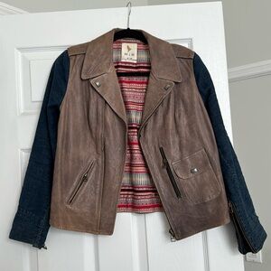 Anthropologie M.I.h. Jeans Leather & Denim Moto Jacket